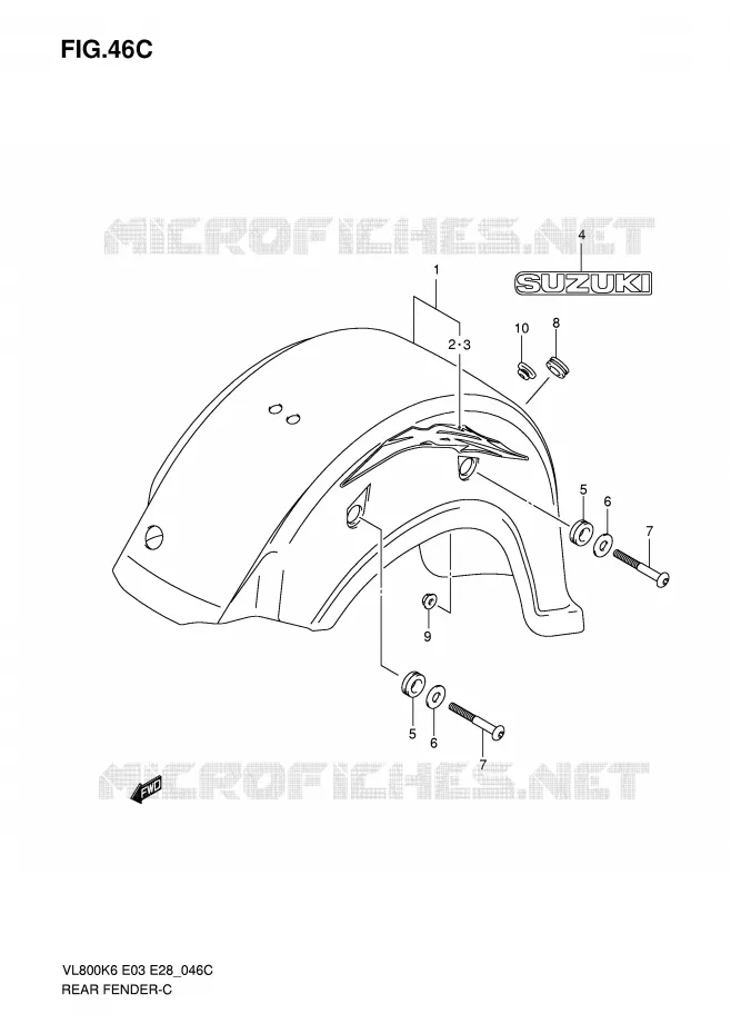 ACHTERSPATBORD (VL800CK8) Suzuki MOTO 800 VOLUSIA 2006  VL800K6(E3/E28)