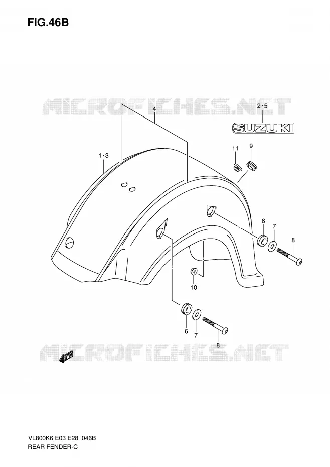 ACHTERSPATBORD (VL800K8) Suzuki MOTO 800 VOLUSIA 2009  VL800CK9(E3/E28)