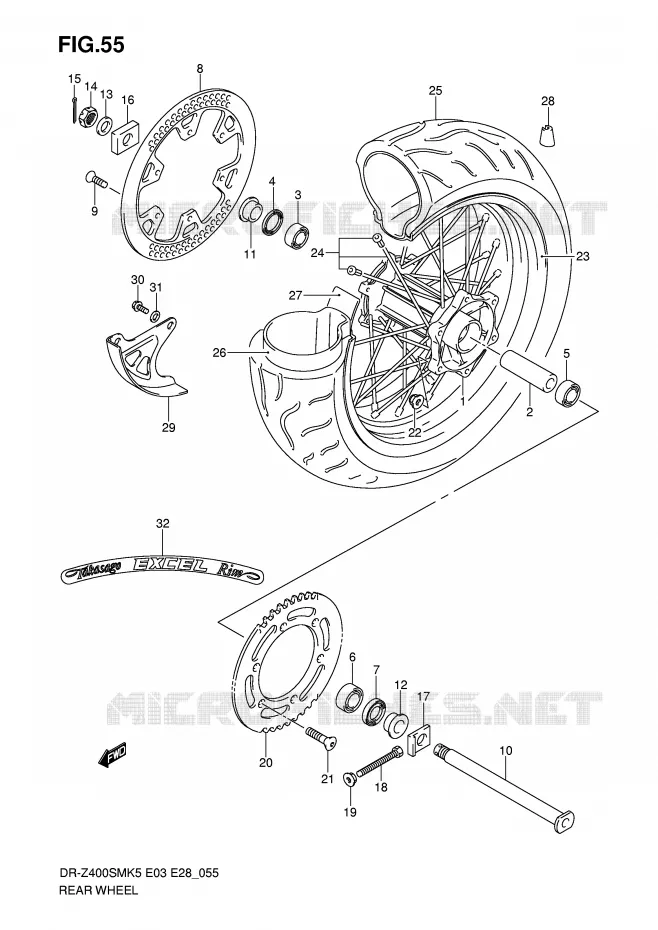 ACHTERWIEL (MODEL K5/K6) Suzuki MOTO 400 DR-Z 2006  DR-Z400SMK6(E3/E28)