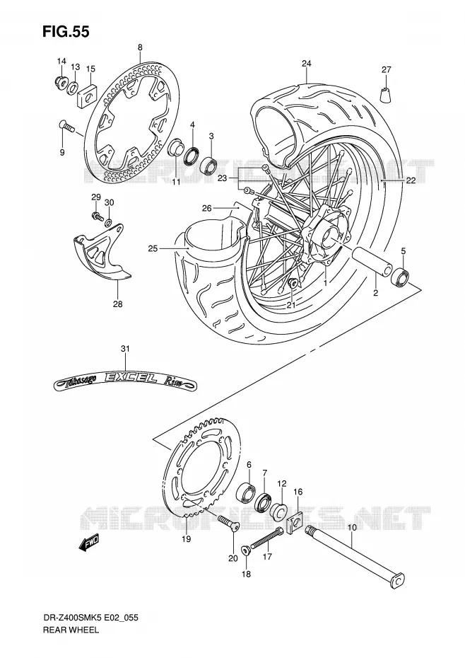 ACHTERWIEL (MODEL K5/K6) Suzuki MOTO 400 DR-Z 2008  DR-Z400SMK8(E2)