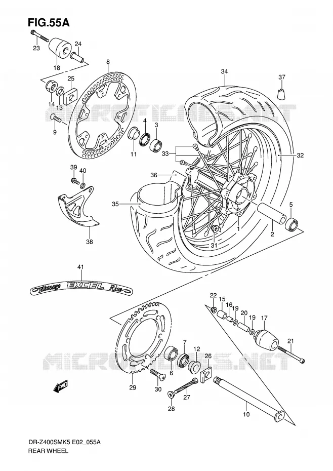 ACHTERWIEL (MODEL K7/K8/K9) Suzuki MOTO 400 DR-Z 2007  DR-Z400SMK7(E2)