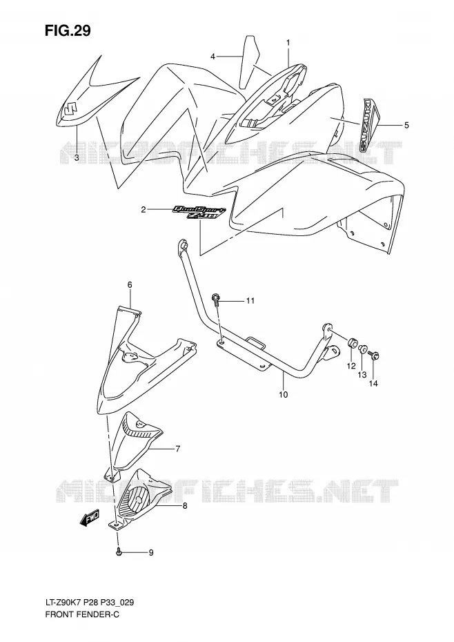 FRONT FENDER (MODEL K7) Suzuki QUAD 90 QUADSPORT 2009  LT-Z90ZK9(P28/P33)