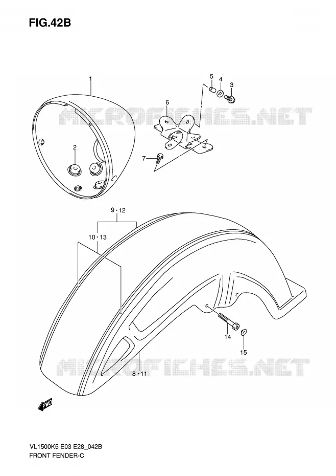 FRONT FENDER (MODEL K8) Suzuki MOTO 1500 BOULEVARD 2007  VL1500K7(E3/E28)