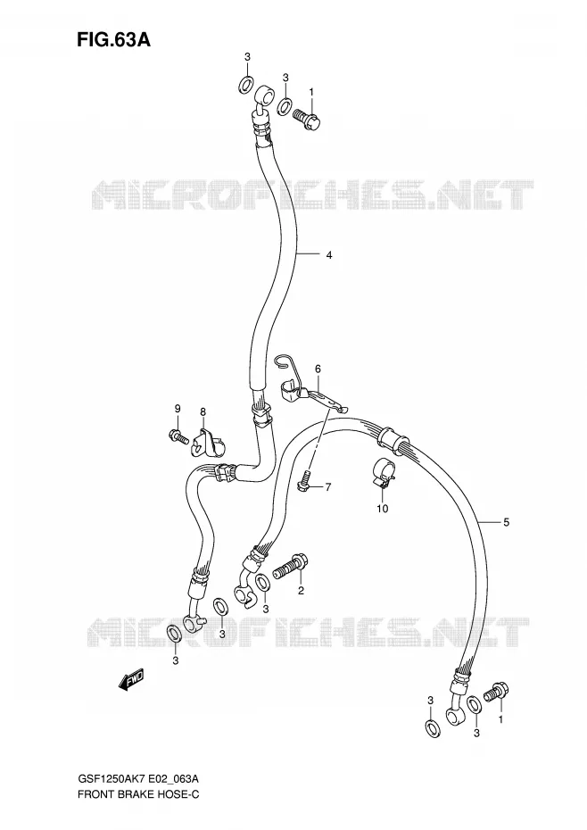 FRONT REMSLANG (GSF1250K7/SK7/K8/SK8/K9/SK9/SL0) Suzuki MOTO 1250 BANDIT-S 2009  GSF1250SK9(E2)