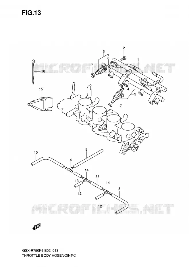 GASKLEPHUIS SLANG / JOINT Suzuki MOTO 750 GSX-R 2007  GSX-R750K7(E2)