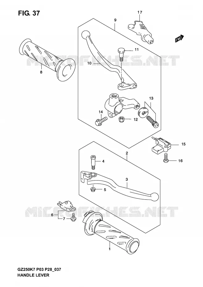 HANDGRIPS - LEVERS Suzuki MOTO 250 MARAUDER 2007  GZ250K7(P3)