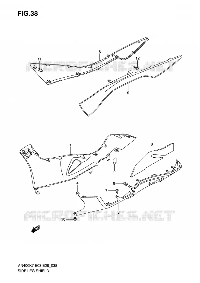 ONDERAANKLEDING (MODEL K7/K8) Suzuki SCOOTER 400 BURGMAN 2010  AN400L0(E3/E28)