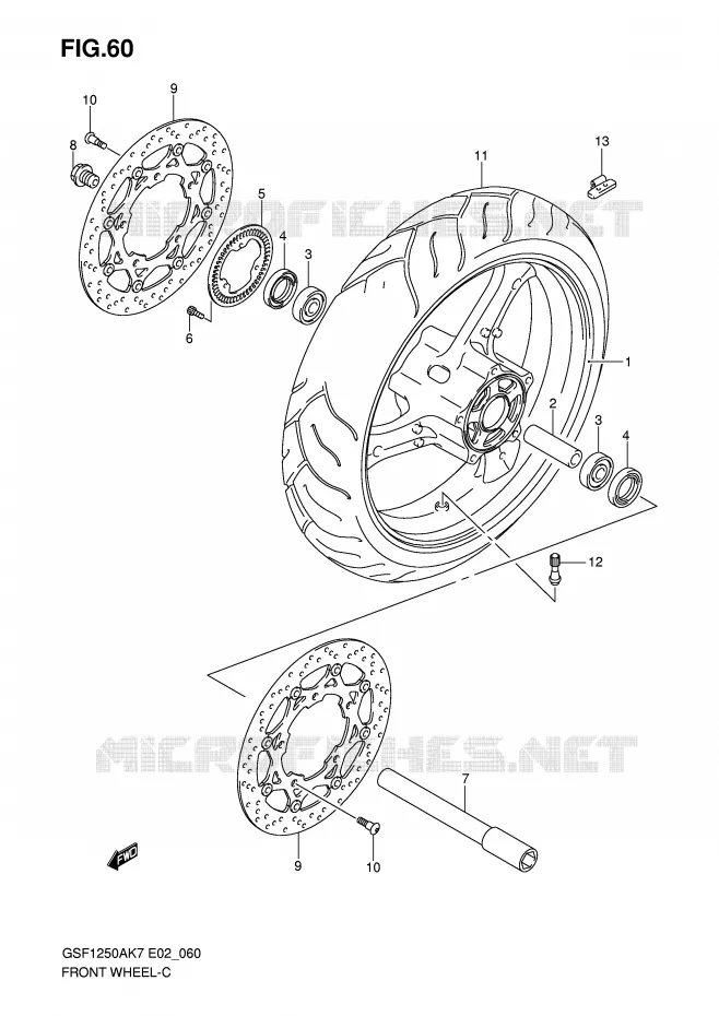 VOORWIEL (GSF1250AK7/SAK7/AK8/SAK8/AK9/SAK9/SAZK9/SAL0) Suzuki MOTO 1250 BANDIT-S 2009  GSF1250SAZK9(E2)