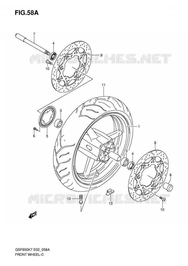 VOORWIEL (GSF650AK7/UAK7/SAK7/SUAK7/AK8/UAK8/SAK8/SUAK8) Suzuki MOTO 650 BANDIT 2008  GSF650K8(E2)