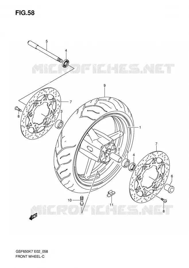 VOORWIEL (GSF650K7/UK7/SK7/SUK7/K8/UK8/SK8/SUK8) Suzuki MOTO 650 BANDIT 2007  GSF650SUAK7(E19)