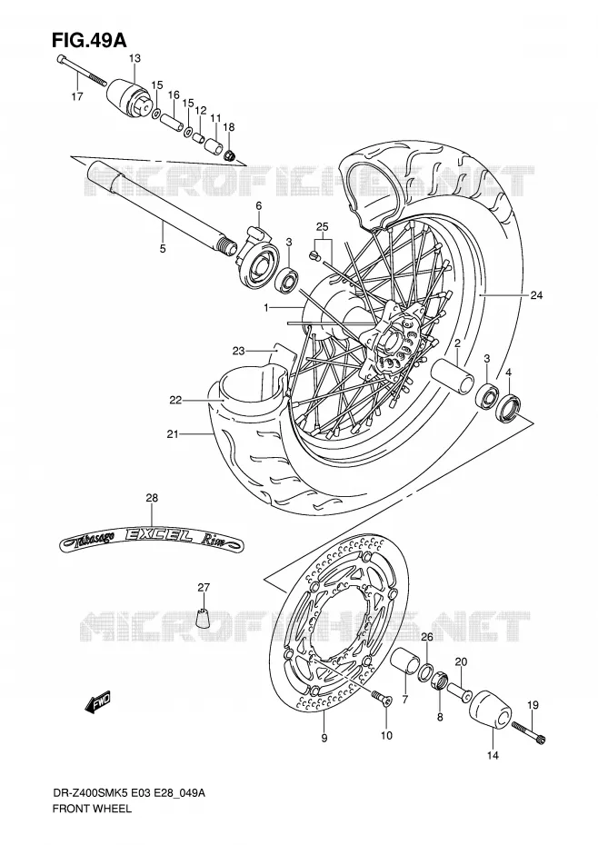VOORWIEL (MODEL K7/K8/K9) Suzuki MOTO 400 DR-Z 2008  DR-Z400SMK8(E3/E28)