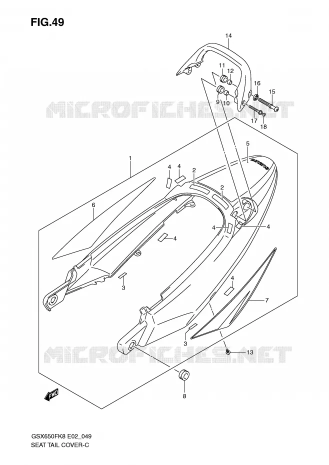 ACHTER KUIP - SEAT COWL (MODEL K8:CWH,EGR) Suzuki MOTO 650 GSX-F 2010  GSX650FUAL0(E2)