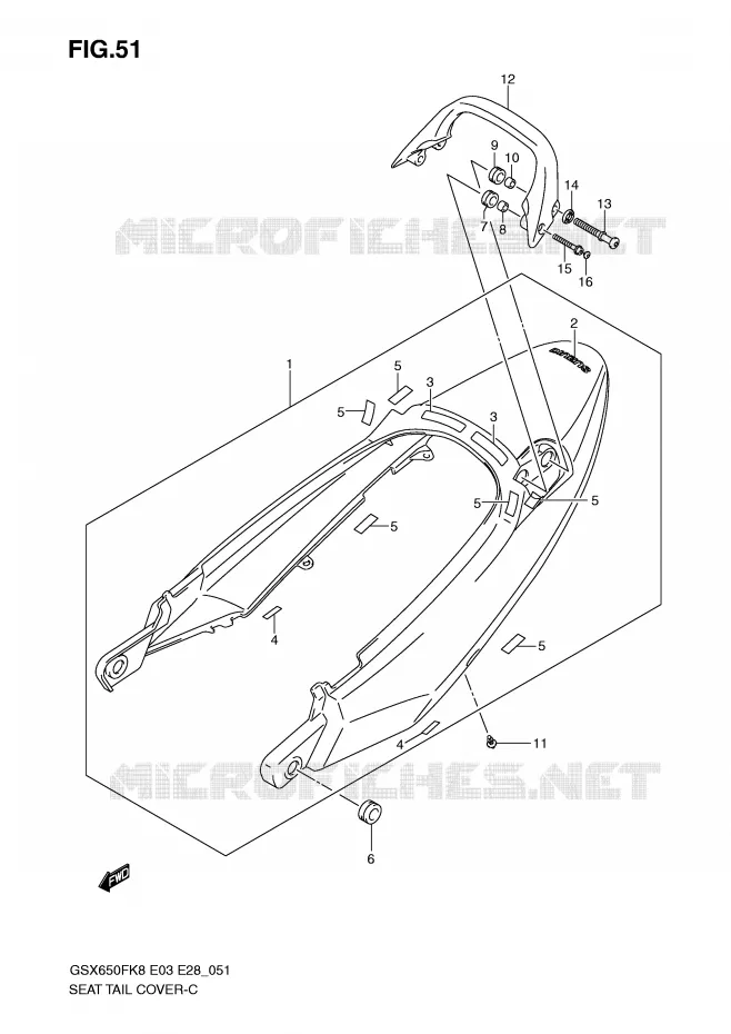 ACHTER KUIP - SEAT COWL (MODEL K8:YAY) Suzuki MOTO 650 GSX-F 2008  GSX650FK8(E3/E28)