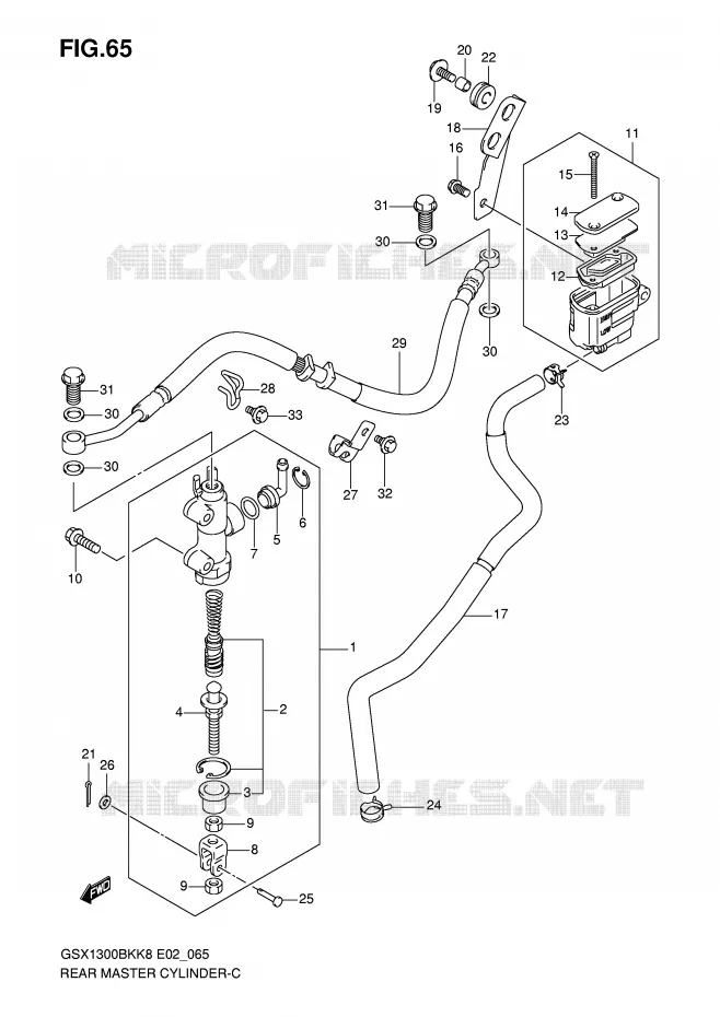 ACHTER hoofdremcilinder (GSX1300BKK8/U2K8/K9/UFK9/L0/UFL0) Suzuki MOTO 1300 B-KING 2011  GSX1300BKU2K8(E2)