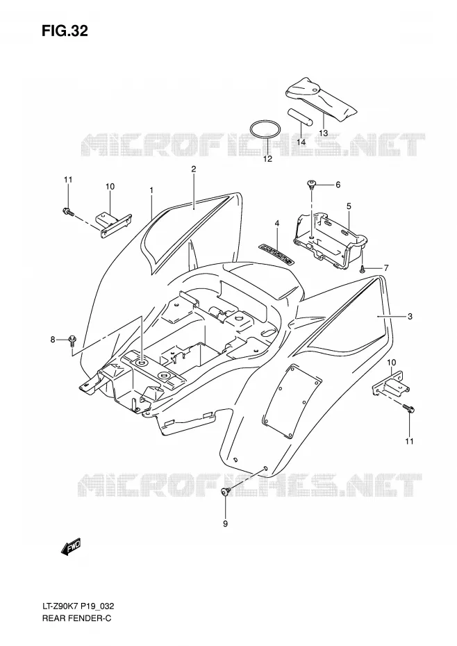 ACHTERSPATBORD (MODEL K7/K8/K9) Suzuki QUAD 90 QUADSPORT 2010  LT-Z90L0(P19)