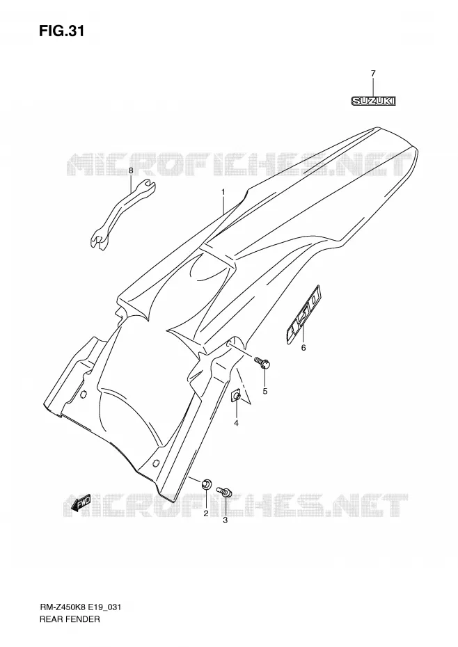 ACHTERSPATBORD (RM-Z450K8/K9/L0) Suzuki MOTO 450 RM-Z 2008  RM-Z450K8(E19)