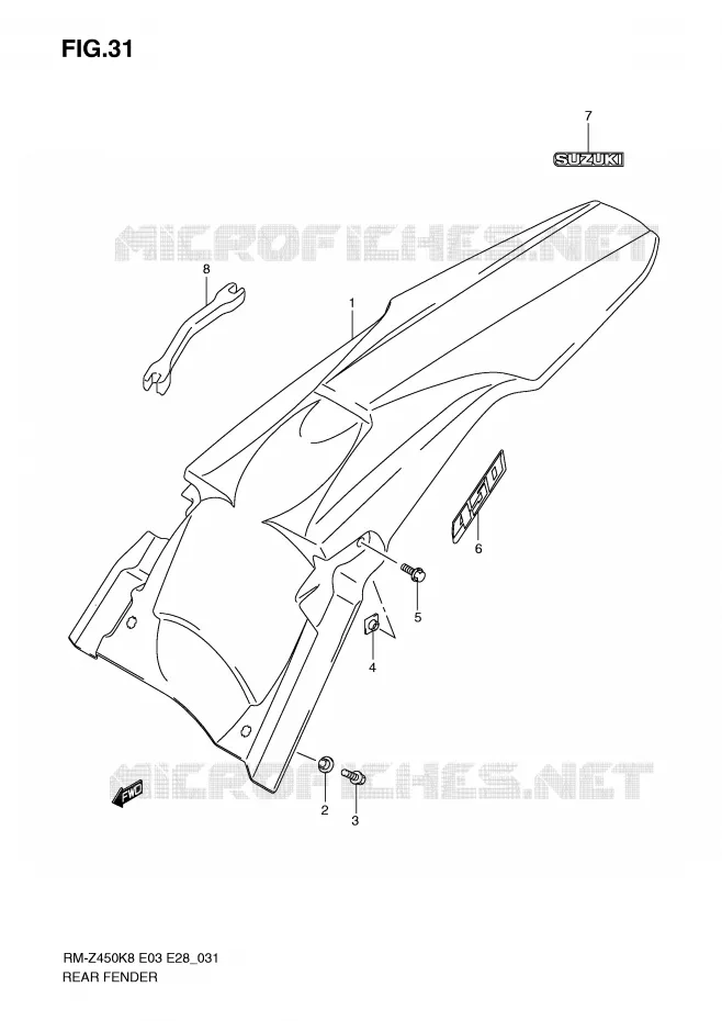 ACHTERSPATBORD (RM-Z450K8/K9/L0) Suzuki MOTO 450 RM-Z 2010  RM-Z450L0(E3/E28)