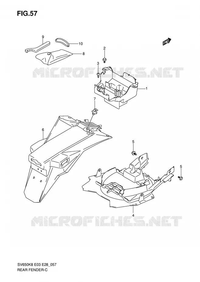 ACHTERSPATBORD (SV650A/SA) Suzuki MOTO 650 SV 2008  SV650SAK8(E3/E28)