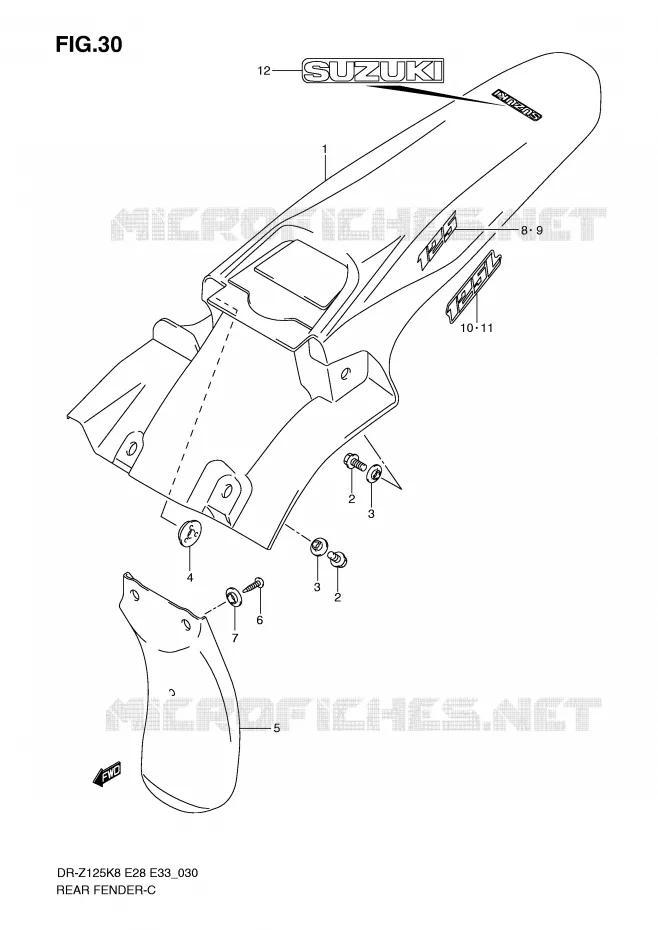ACHTERSPATBORD Suzuki MOTO 125 DR-Z 2012  DR-Z125LL0(E28/E33)