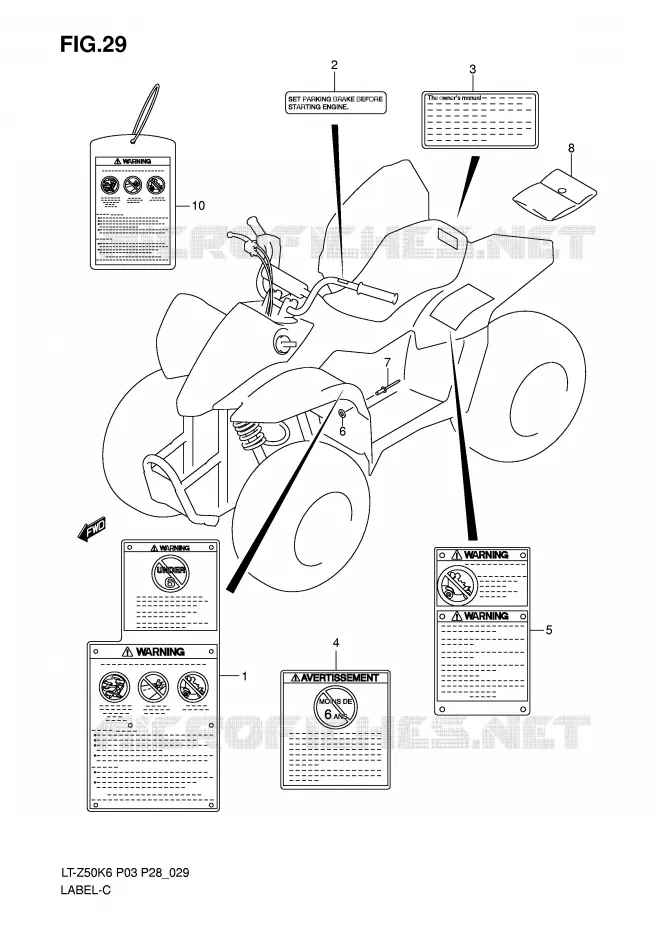 ETIKET (MODEL K6/K7/K8) Suzuki QUAD 50 QUADSPORT 2007  LT-Z50K7(P3/P28)