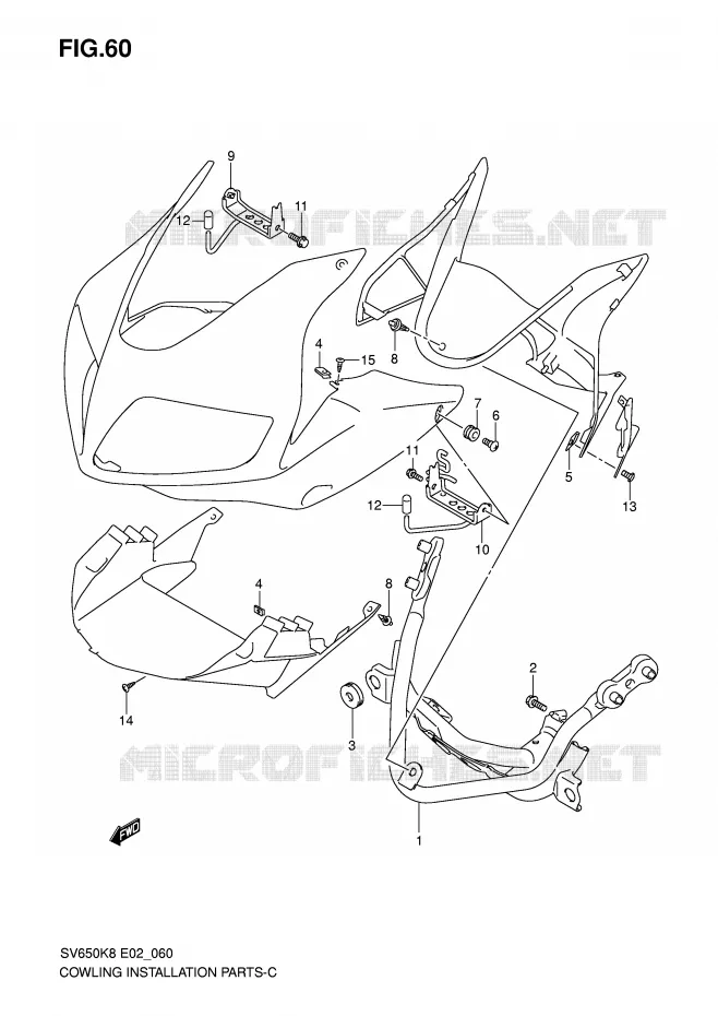 FAIRING INSTALLATIEDELEN (CAPUCHON / CACHE) Suzuki MOTO 650 SV 2009  SV650K9(E2)