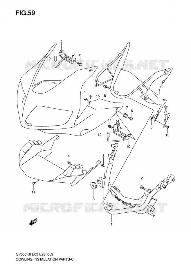 FAIRING INSTALLATIEDELEN (SV650S/SA) Suzuki MOTO 650 SV 2009  SV650K9(E3/E28)