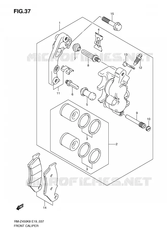 FRONT CALIPER (RM-Z450K8/K9/L0) Suzuki MOTO 450 RM-Z 2012  RM-Z450L1(E19)