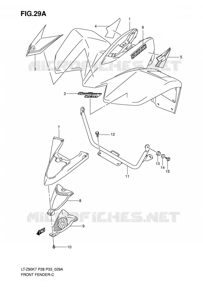 FRONT FENDER (MODEL K8) Suzuki QUAD 90 QUADSPORT 2009  LT-Z90K9(P28/P33)