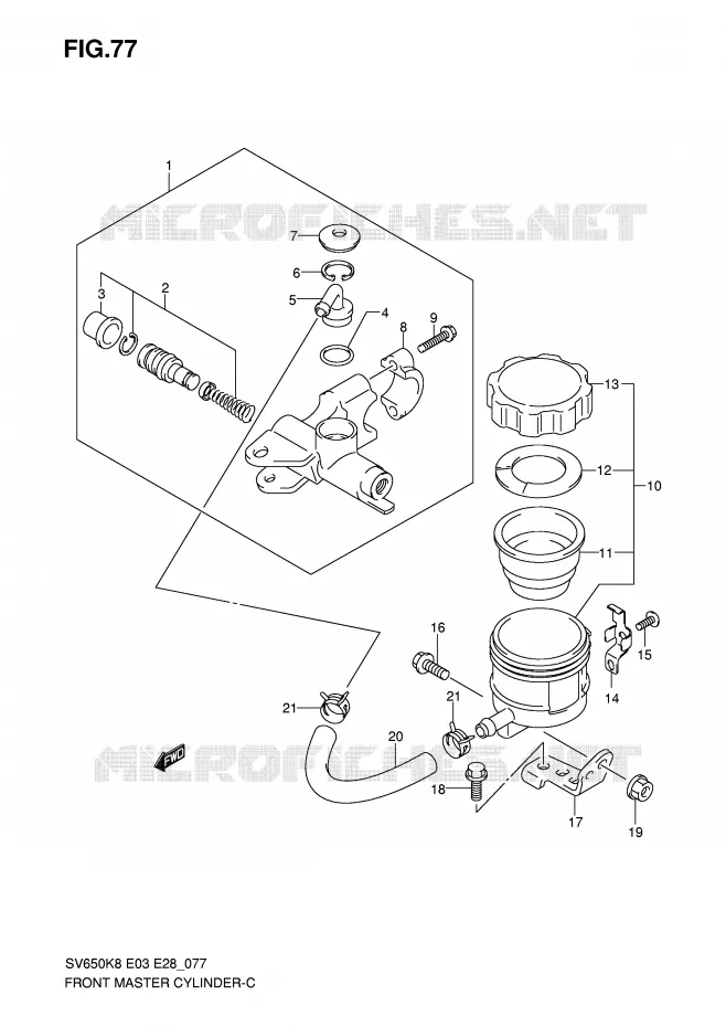 FRONT HOOFDREMCILINDER (SV650SAK8/SAK9/SAL0) Suzuki MOTO 650 SV-S 2010  SV650SAL0(E3/E28)