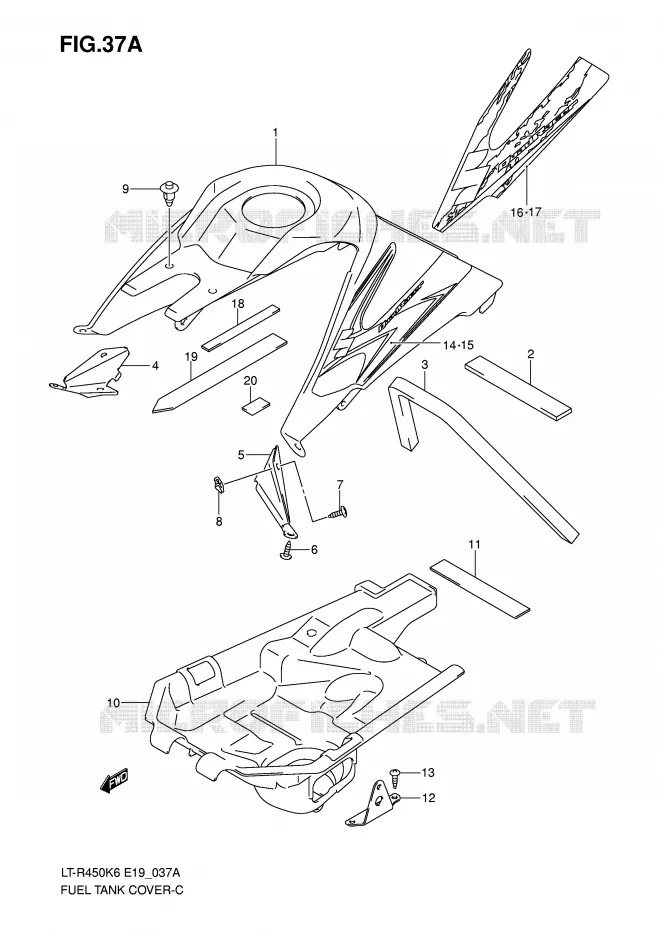 FUEL TANK COVER (MODEL K8) Suzuki QUAD 450 QUADRACER 2009  LT-R450ZK9(E19)