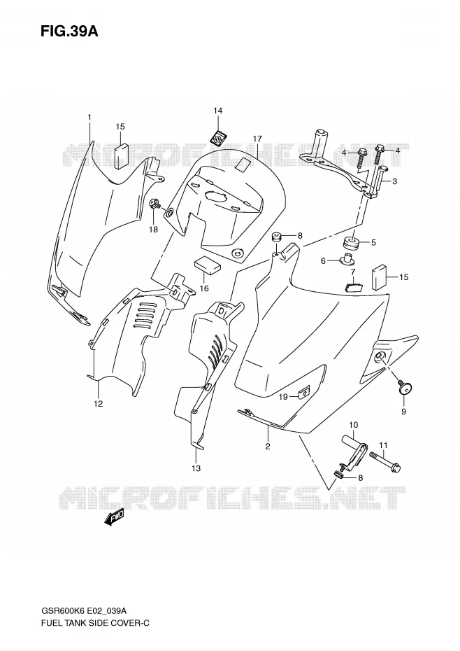 FUEL TANK ZIJKLEP (MODEL K8) Suzuki MOTO 600 GSR 2010  GSR600L0(E2)