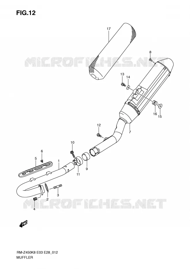 GELUIDDEMPER (RM-Z450K8/K9) Suzuki MOTO 450 RM-Z 2010  RM-Z450L0(E3/E28)