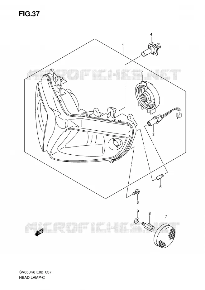 KOPLAMP (SV650SK8/SK9/SAK8/SL0/SAL0/SUL0 E24) Suzuki MOTO 650 SV 2009  SV650AK9(E2)