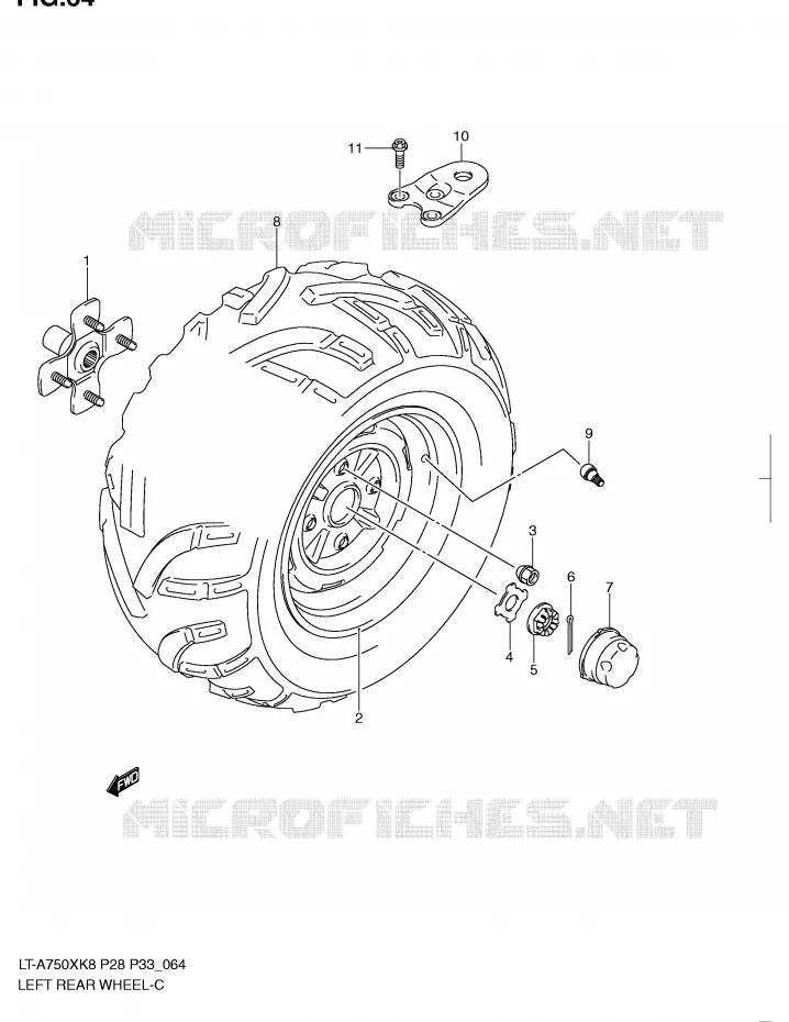 LINKERHAND ACHTERWIEL Suzuki QUAD 750 KINGQUAD 2010  LT-A750XZL0(P28/P33)