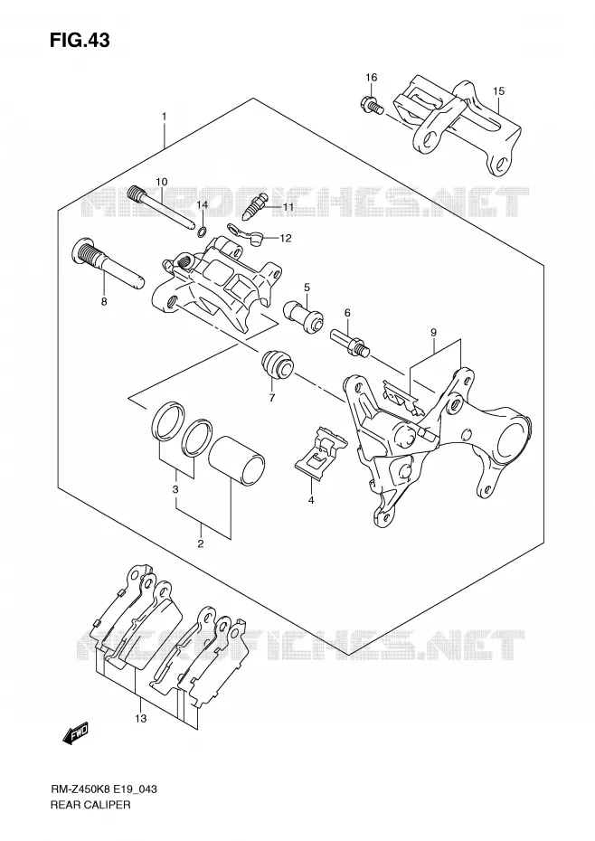 REAR CALIPER (RM-Z450K8/K9/L0) Suzuki MOTO 450 RM-Z 2011  RM-Z450L1(E19)