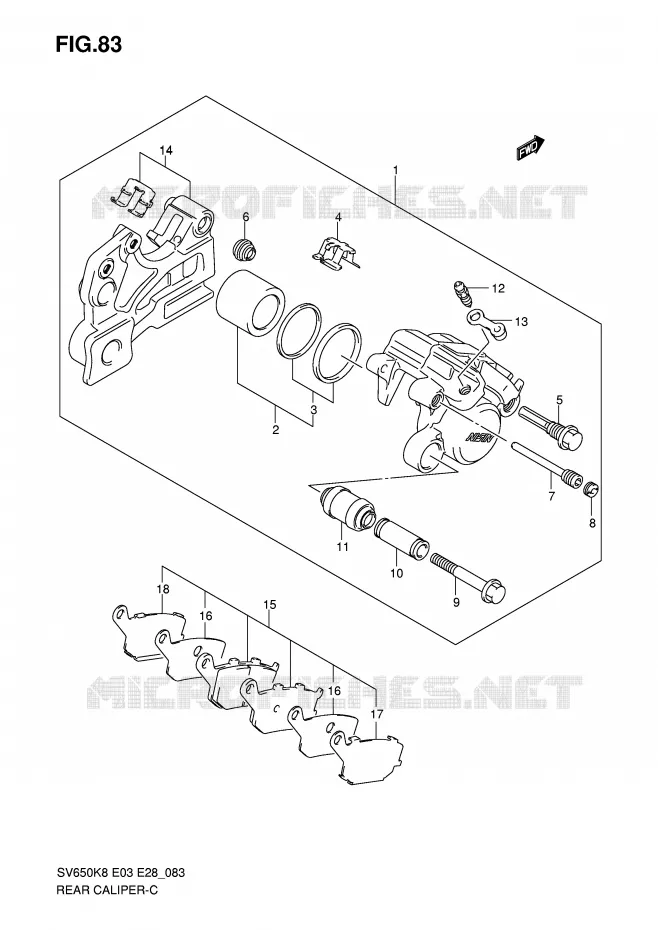 REAR CALIPER (SV650AK8/SAK8/AK9/SAK9/SAL0) Suzuki MOTO 650 SV-S 2010  SV650SL0(E3/E28)
