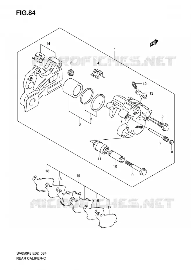REAR CALIPER (VOIR NOTE) Suzuki MOTO 650 SV 2010  SV650SAL0(E2)