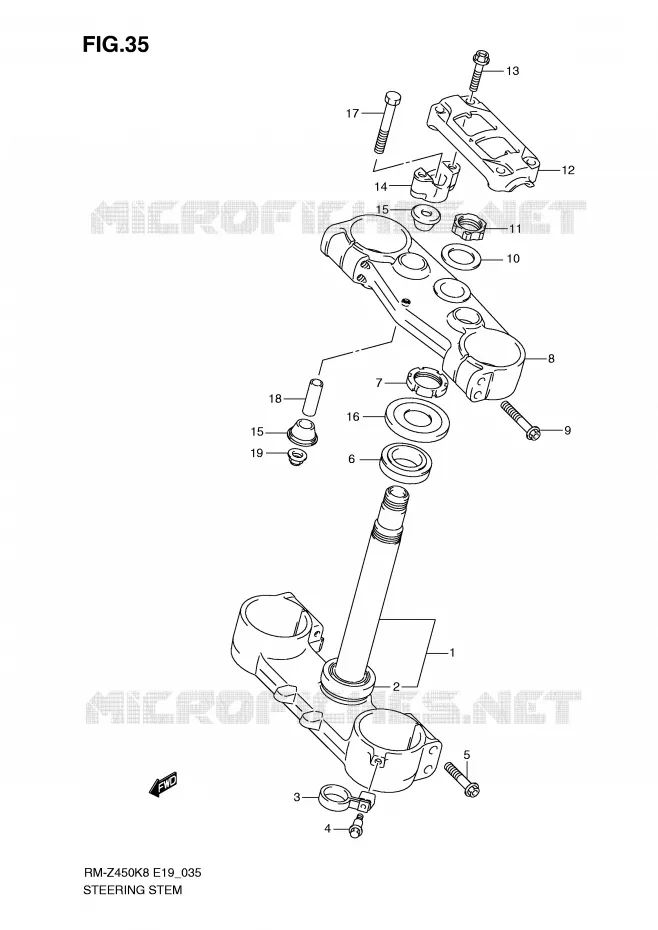 STUURKOLOM (RM-Z450K8/K9/L0) Suzuki MOTO 450 RM-Z 2009  RM-Z450K9(E19)