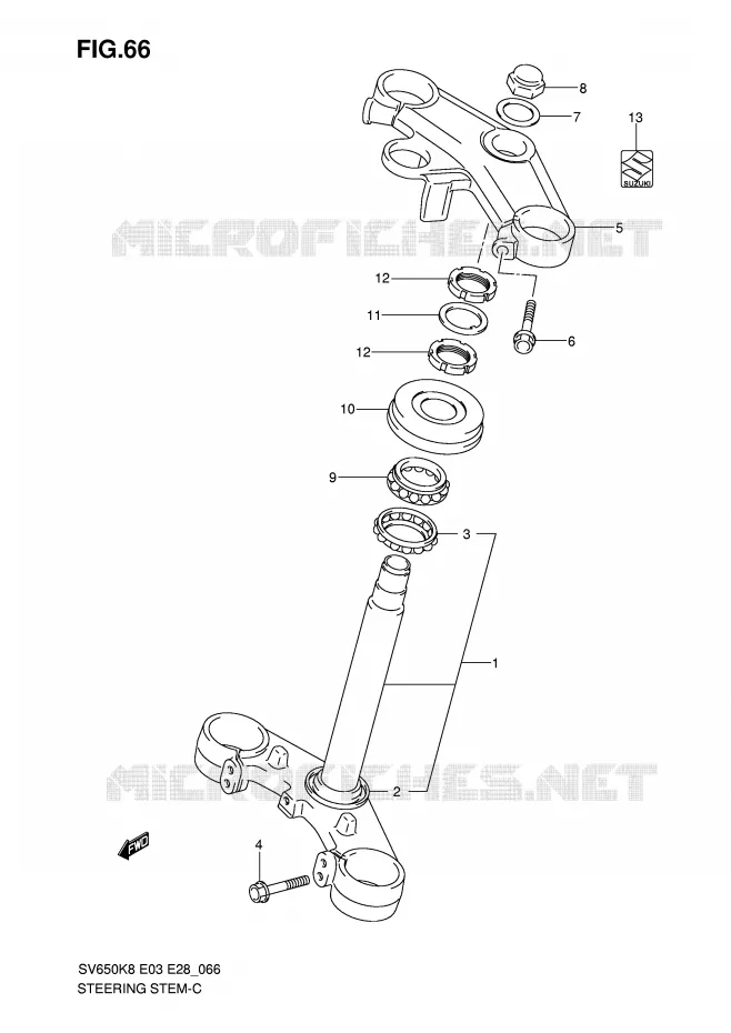 STUURKOLOM (SV650SK8/SAK8/SK9/SAK9/SL0/SAL0) Suzuki MOTO 650 SV 2009  SV650K9(E3/E28)