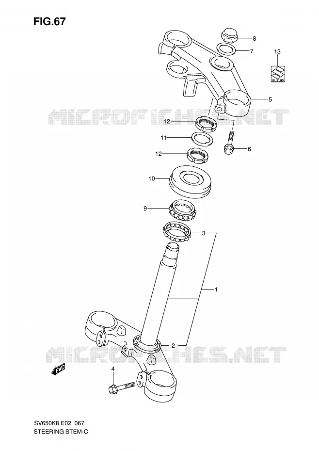 STUURKOLOM (VOIR NOTE) Suzuki MOTO 650 SV 2010  SV650SAL0(E2)