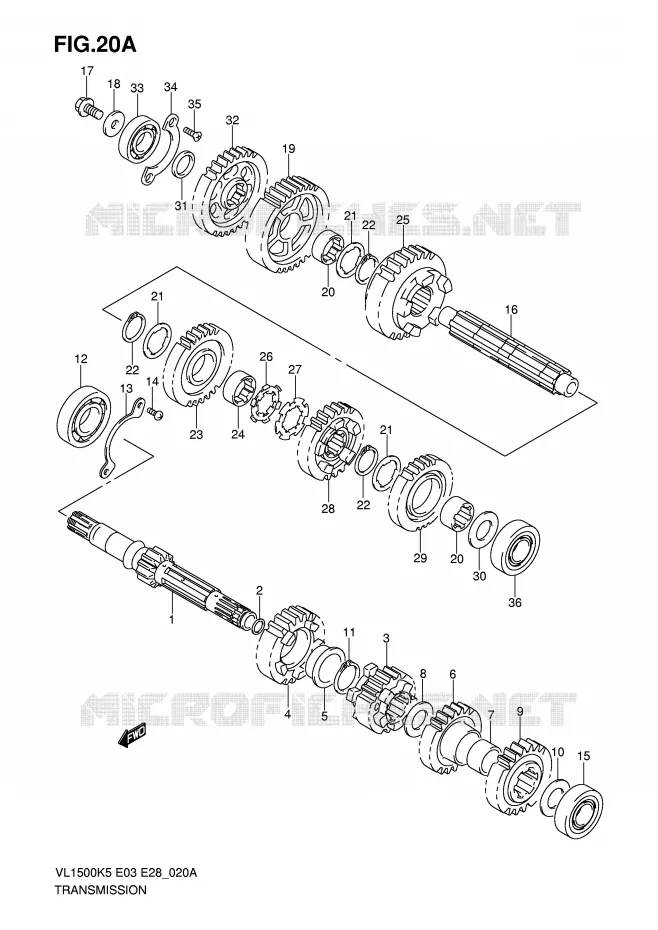 TRANSMISSION (MODEL K6/K7/K8/K9) Suzuki MOTO 1500 BOULEVARD 2007  VL1500TK7(E3/E28)
