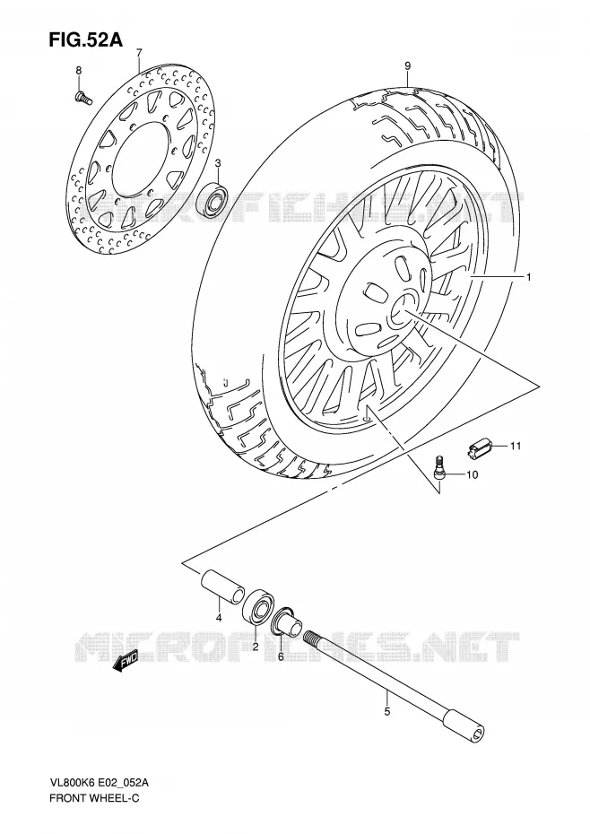 VOORWIEL (VL800CK8/CUEK8/CK9/CUEK9/CL0/CUEL0) Suzuki MOTO 800 VOLUSIA 2006  VL800K6(E2)