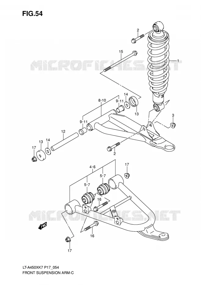VOORWIELOPHANGING ARM (MODEL K7) Suzuki QUAD 450 KINGQUAD 2008  LT-A450XZK8(P17)