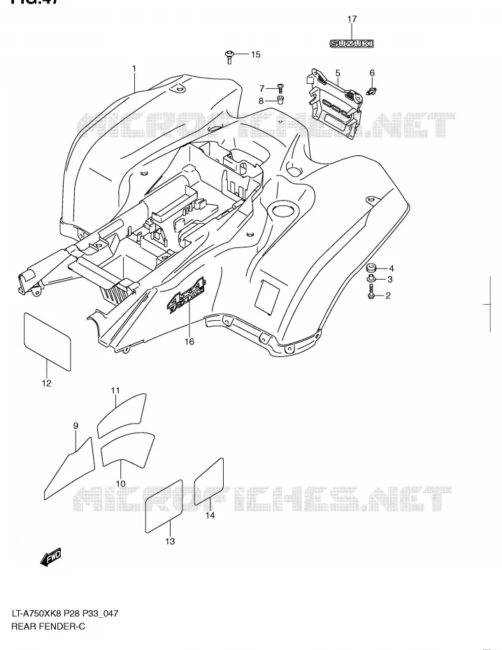 ACHTERSPATBORD (MODEL K8/K9) Suzuki QUAD 750 KINGQUAD 2008  LT-A750XZK8(P28/P33)