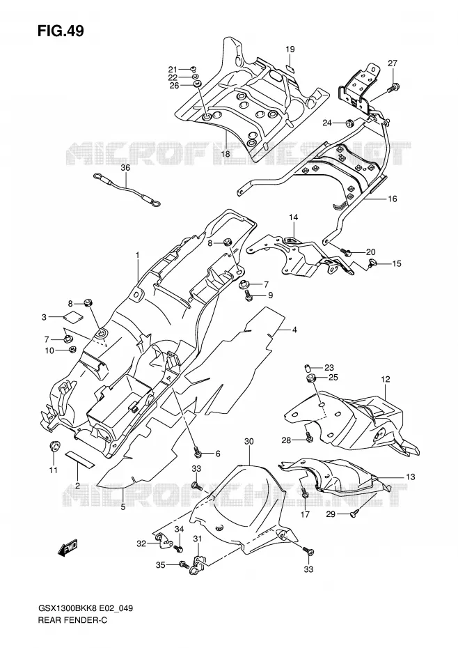 ACHTERSPATBORD Suzuki MOTO 1300 B-KING 2008  GSX1300BKAU2K8(E2)
