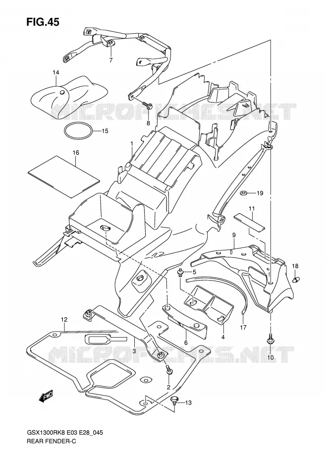 ACHTERSPATBORD Suzuki MOTO 1300 HAYABUSA 2009  GSX1300RK9(E3/E28)
