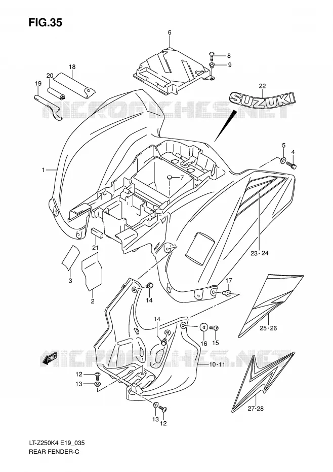 ACHTERSPATBORD Suzuki QUAD 250 QUADSPORT 2004  LT-Z250K4(E19)