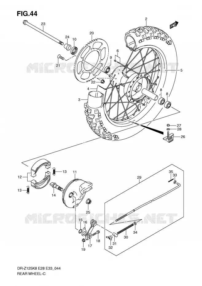 ACHTERWIEL (DR-Z125) Suzuki MOTO 125 DR-Z 2010  DR-Z125L0(E28/E33)