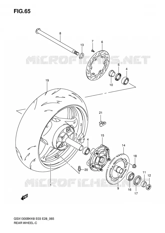 ACHTERWIEL (GSX1300BKK8/K9) Suzuki MOTO 1300 B-KING 2008  GSX1300BKAK8(E3/E28)