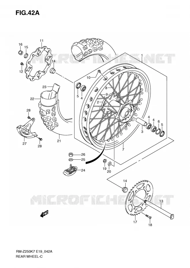 ACHTERWIEL (MODEL K8/K9) Suzuki MOTO 250 RM-Z 2007  RM-Z250K7(E19)